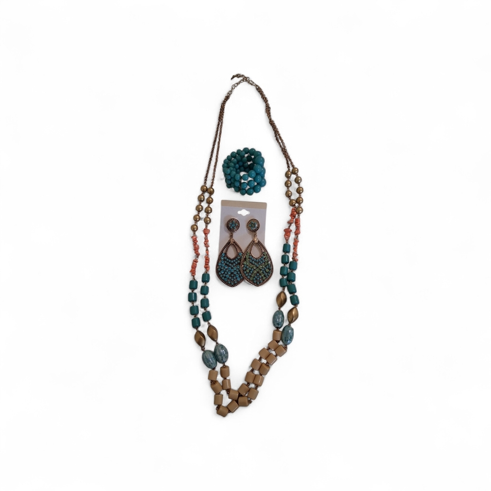 Vintage Turquoise Beige Beaded Hand-curated Boho Jewelry Set